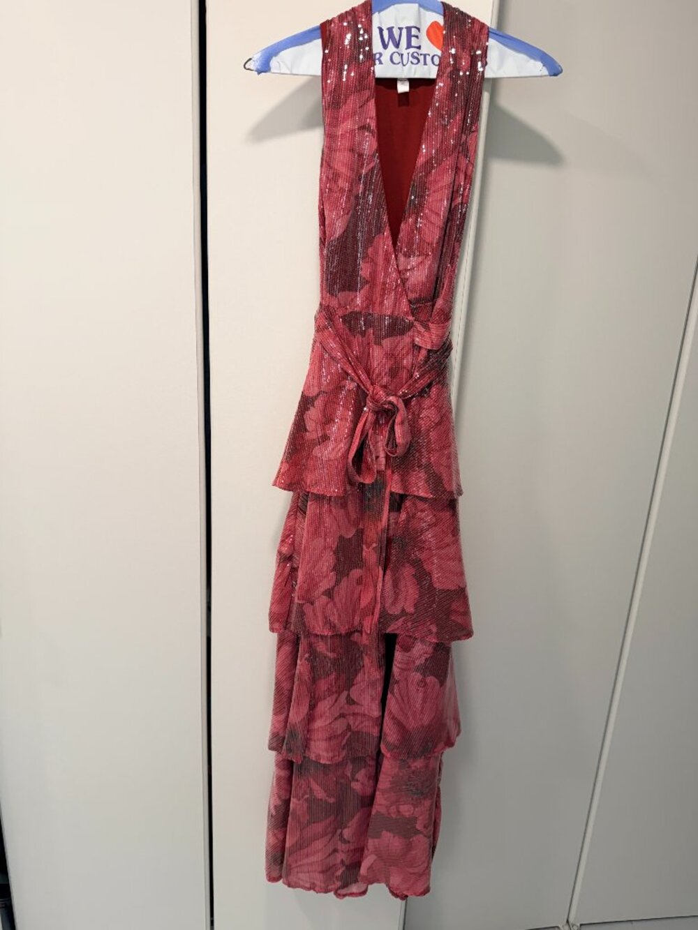 Beautiful Hutch Sequence Wrap Dress with tiered bottom